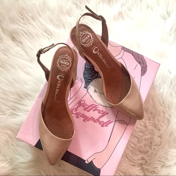 Jeffrey Campbell Shoes - Jeffrey Campbell Estelle Slingback Pointy Patent Leather Nude Pumps Size 8.5